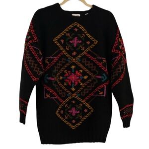 Marsh Landing Hand Knit Vintage Wool Crewneck Colorful Geometric Sweater Large